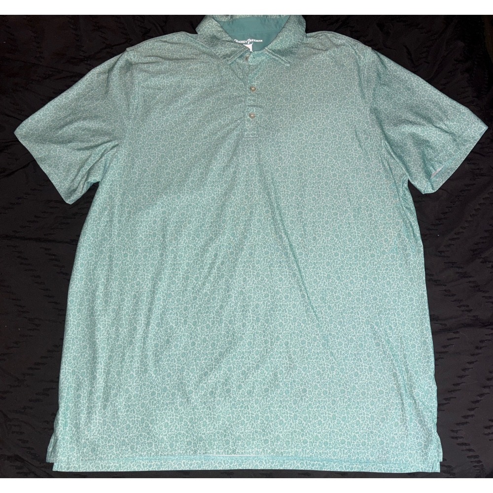 Hickey Freeman Men's Mint Green Floral Moisture Wicking Golf Polo Shirt, XL